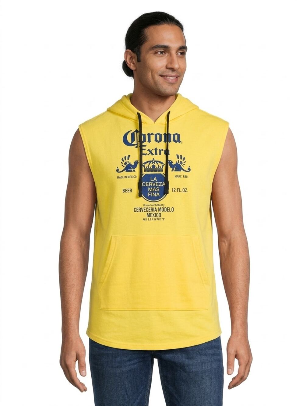 Corona Yellow Sleeveless Graphic Print Hoodie Sweatshirt Men Size M